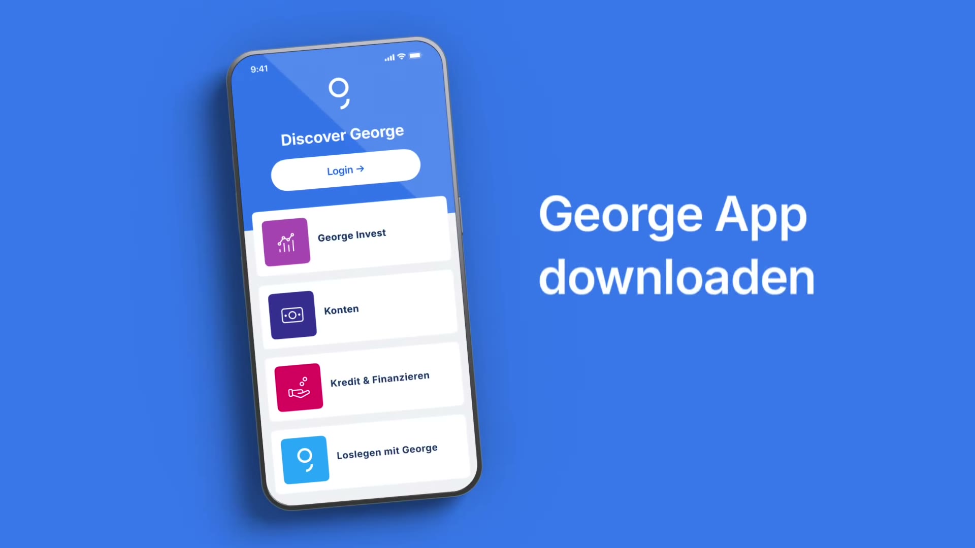 A photoreal 3D phone hosting the George interface.